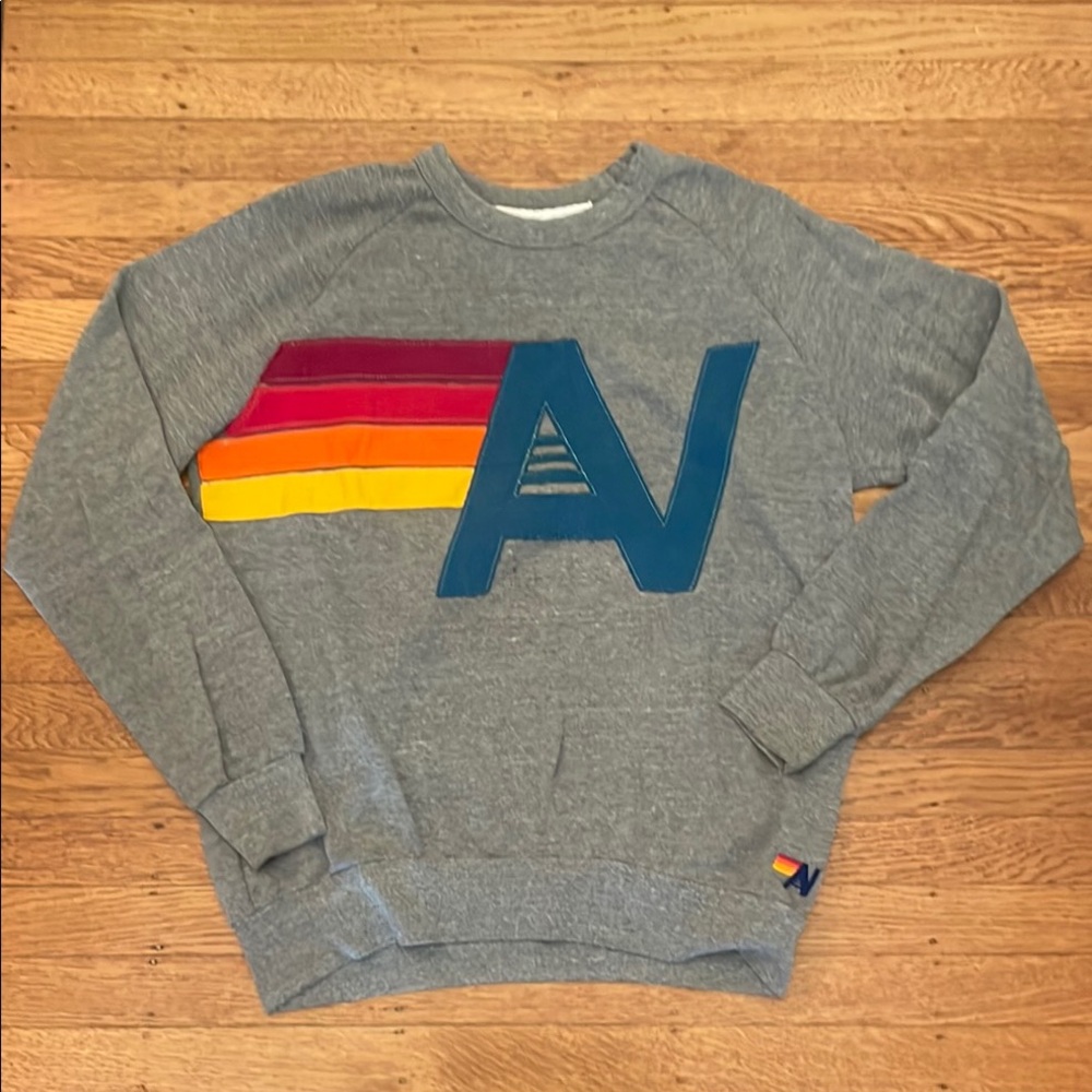 Rare Aviator Nation Embroidered Label Gray Sweatshirt with Multicolor Design